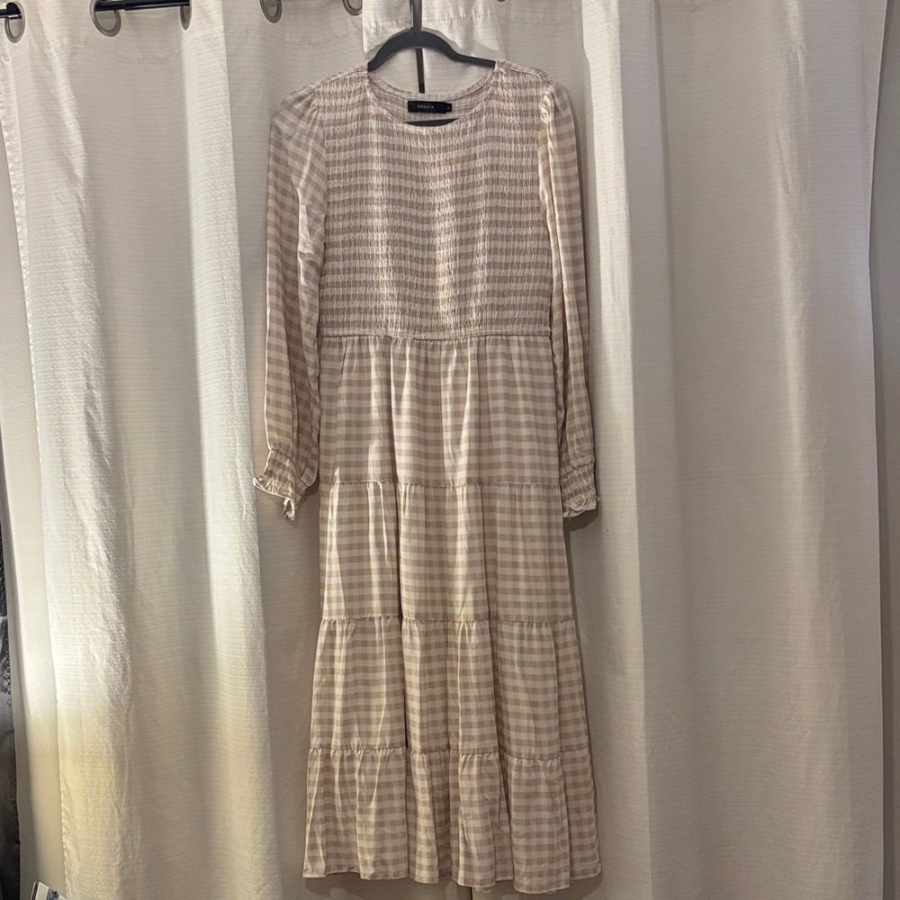 Cream Checkered Dress
